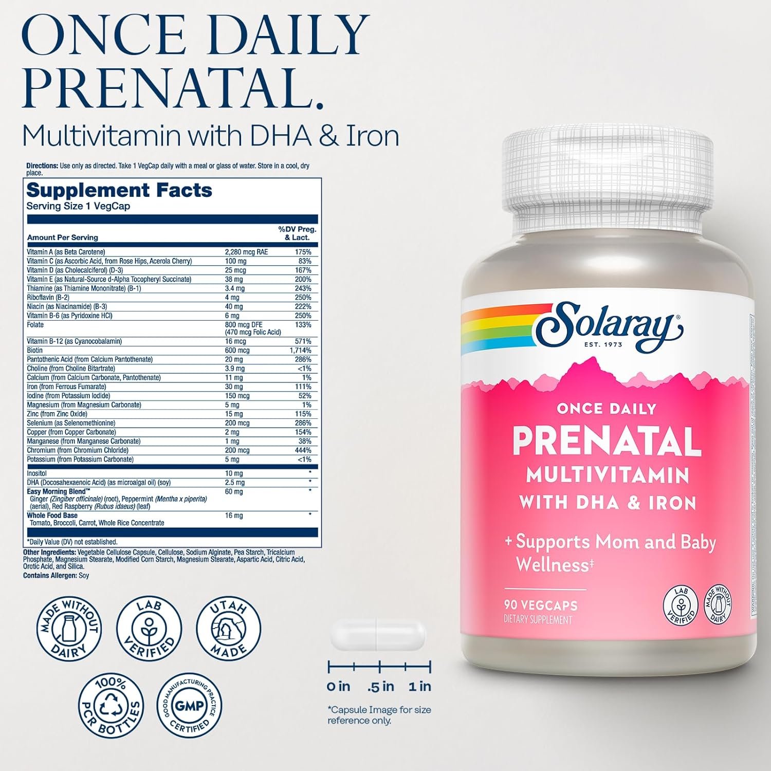 solaray once daily prenatal multivitamin with dha & iron | support mom and baby wellness 90 vegcaps | exp june 2029 solaray once daily prenatal multivitamin with dha & iron | support mom and baby wellness 90 vegcaps | exp june 2029