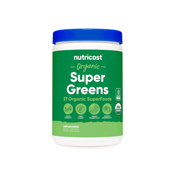 nutricost organic super greens powder | 30 servings | superfood drink mix | unflavored ~ 11oz/309g; exp 09/2028 nutricost organic super greens powder | 30 servings | superfood drink mix | unflavored ~ 11oz/309g; exp 09/2028